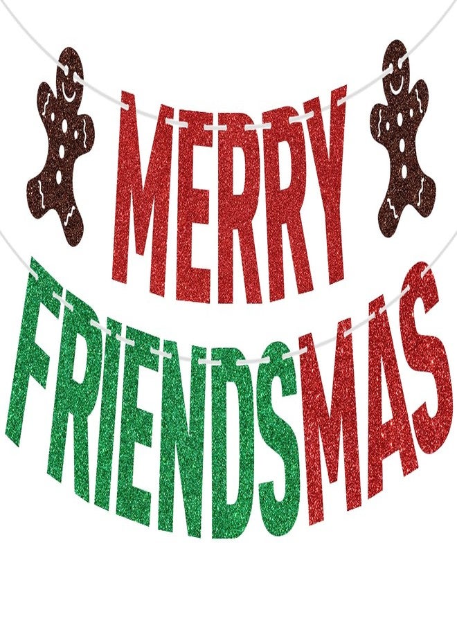 ZACHAKO Red Glitter Merry Friendsmas Banner, Merry Christmas/Drink Up Grinches, Xmas Friends Christmas Holiday Party Decorations Supplies - Image 1